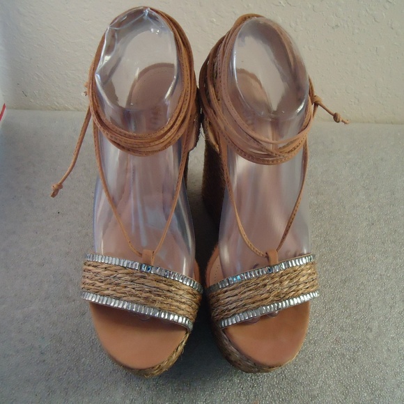 NWB SCHUTZ Natural Desert Aveline Lace Up Wedge Espadrilles Sandals Size-8B/38 - Picture 5 of 12